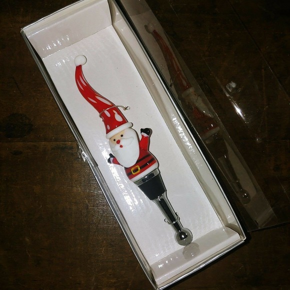 LS ARTS handblown glass Santa Clause Christmas wine bottle stopper - Picture 1 of 4
